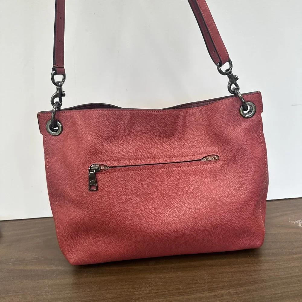 Coach 24947 Clarkson Coral Pink Pebbled Leather Magnetic Hobo Shoulder Bag Purse